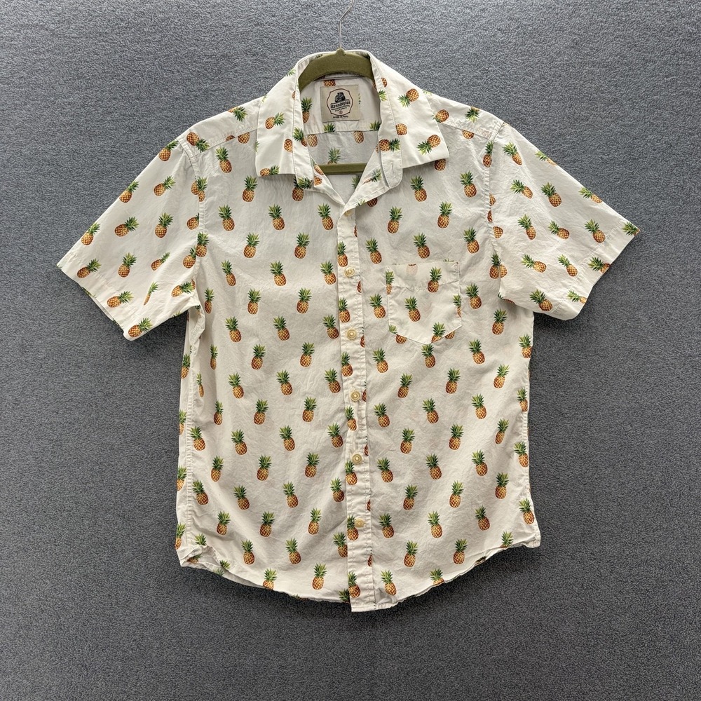 Kennington Shirt Mens Small White Pineapple Print Estate Cotton Short Sleeve